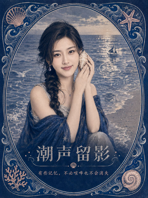 潮声留影：深蓝丝印艺术纪念卡 - AI图片提示词示例