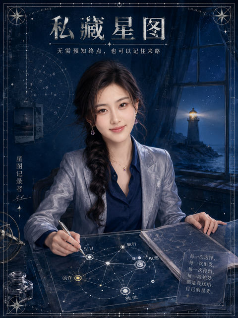 繁星织就的生命纪念卡：私藏星图记录者 - AI图片提示词示例