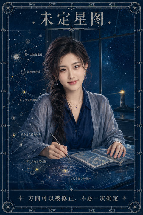 未定星图：记录方向的午夜记录者 - AI图片提示词示例