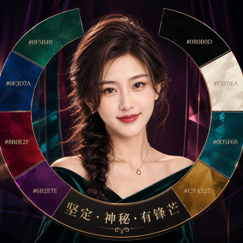 祖母绿天鹅绒珠宝色人格分析视觉卡 - AI图片提示词示例