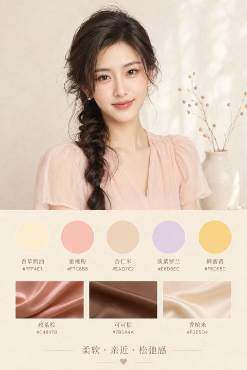 奶油系约会风个人色彩分析卡片 - AI图片提示词示例