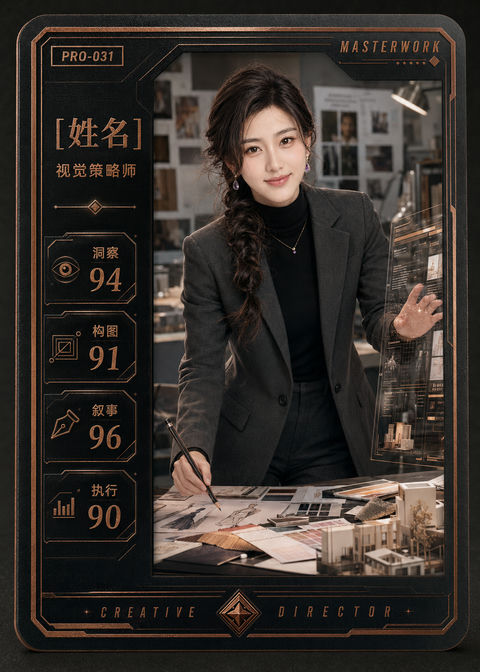 现代职场幻想创意总监典藏卡片 - AI图片提示词示例