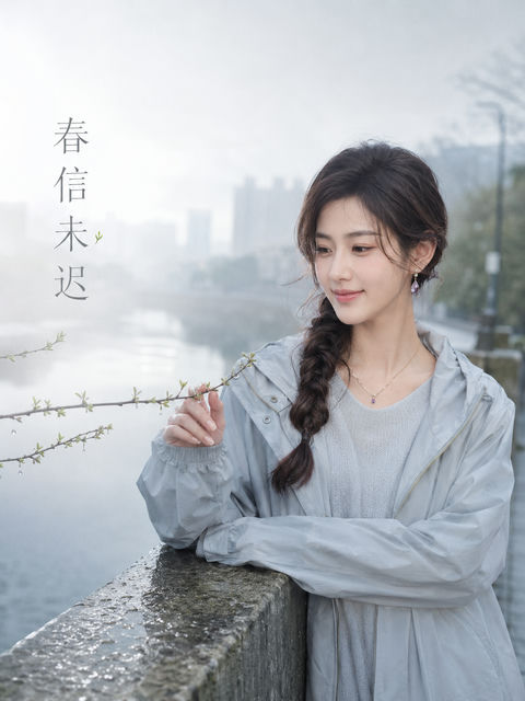 早春薄雾中的静谧观察者人格海报 - AI图片提示词示例