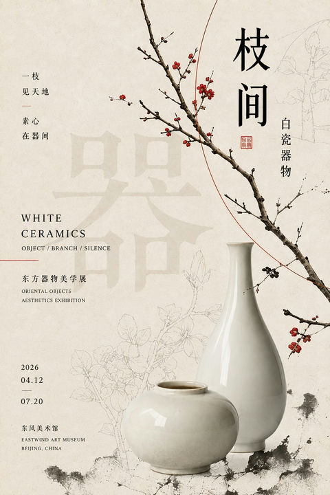 现代东方器物编辑风海报提示词 - AI图片提示词示例