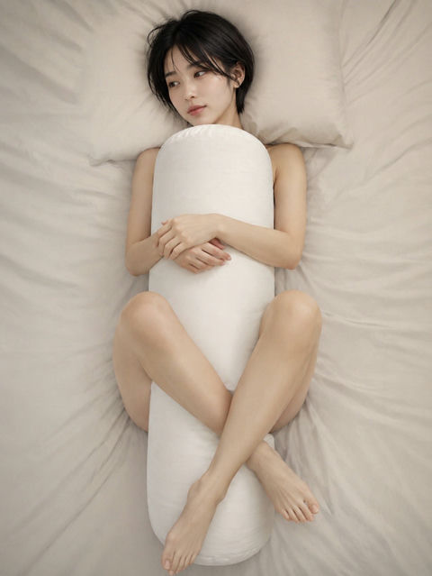 卧室床铺仰卧抱枕少女构图 - AI图片提示词示例