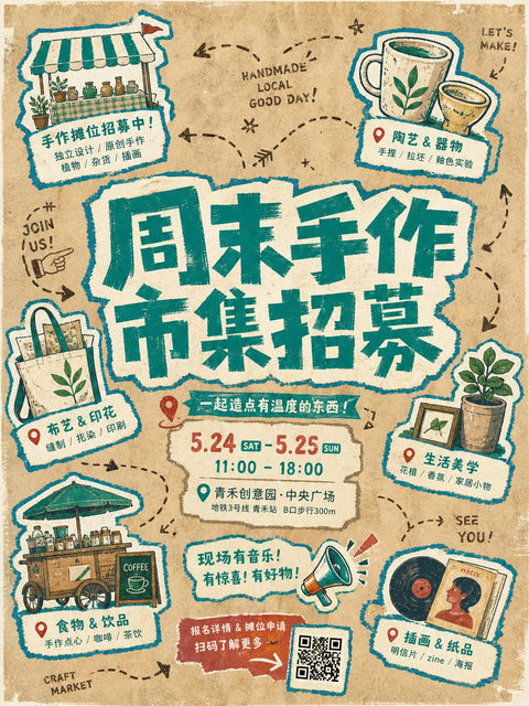 荧光手撕纸拼贴风格城市文化海报 - AI图片提示词示例