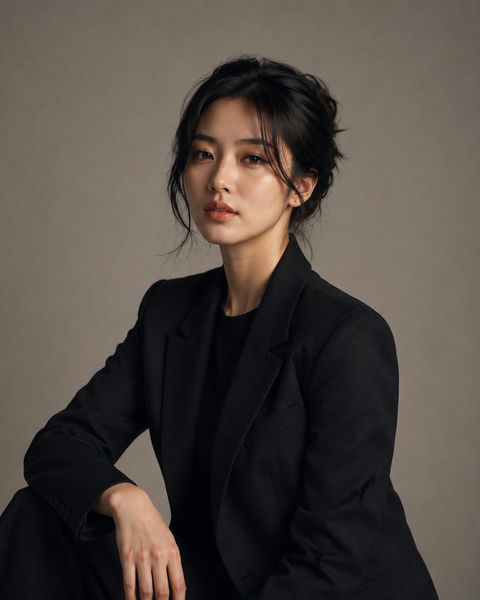 极简主义韩国女性奢华影棚人像 - AI图片提示词示例