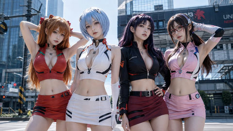 EVA成年女性都市时尚群像摄影真人COS - AI图片提示词示例