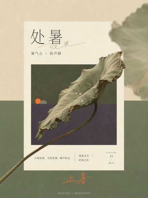 处暑主题现代纸印编辑视觉 - AI图片提示词示例