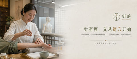 针脉传承：中医针灸辨穴持针科普展超宽屏品牌KV - AI图片提示词示例