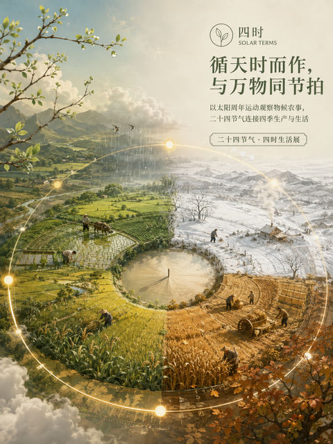循天时而作：二十四节气四时生活展海报 - AI图片提示词示例