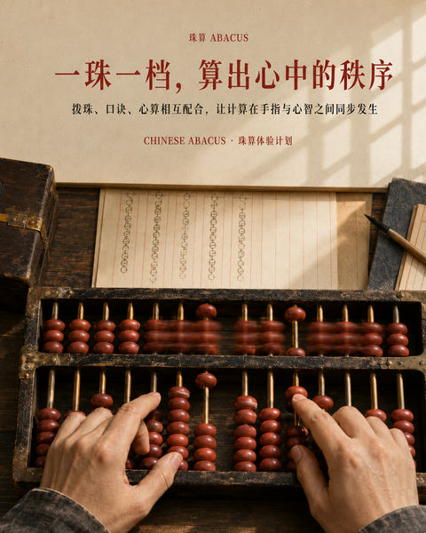 匠心珠算：指尖拨动东方智慧计算秩序 - AI图片提示词示例