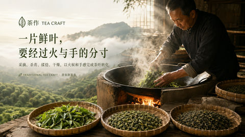 匠心火候：传统绿茶手工制茶技艺视觉大片 - AI图片提示词示例