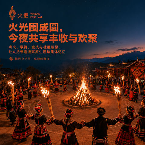 彝韵火光：彝族火把节品牌庆典主视觉 - AI图片提示词示例