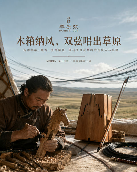 匠心雕琢草原之音马头琴非遗文化海报 - AI图片提示词示例