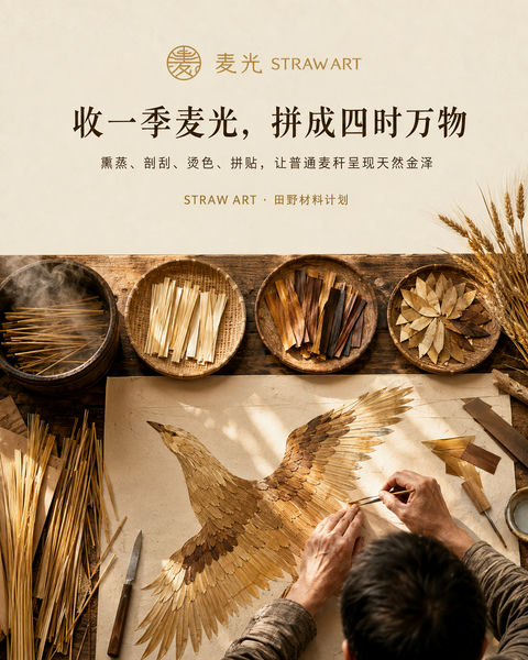 麦光非遗品牌视觉：指尖拼贴四季万物 - AI图片提示词示例