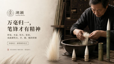 万毫归一湖颖传世非遗品牌视觉图 - AI图片提示词示例