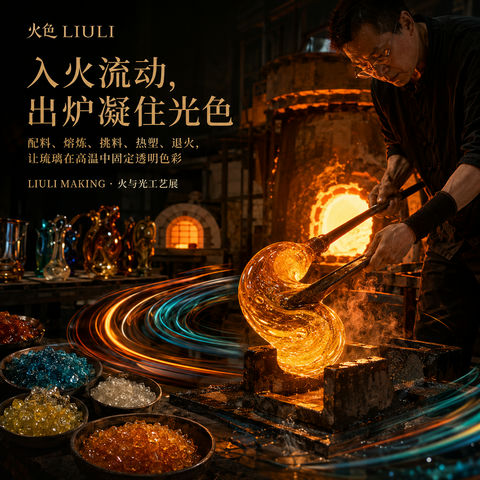 火色琉璃：入火流动出炉凝光的匠心之作 - AI图片提示词示例