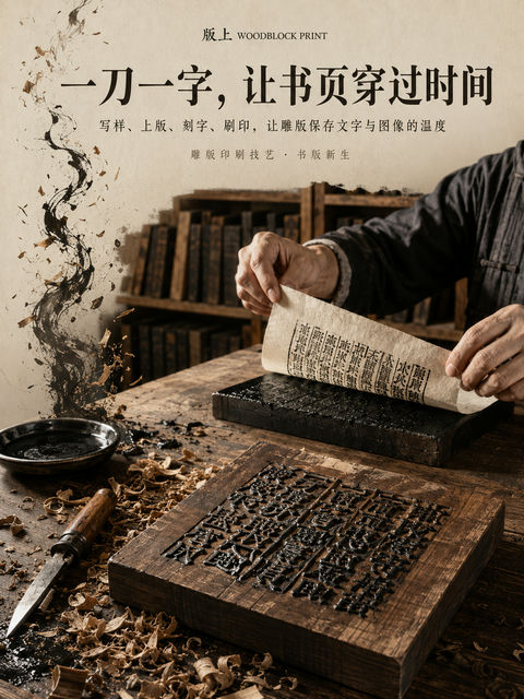 一刀一字：非遗雕版印刷文化展品牌视觉 - AI图片提示词示例
