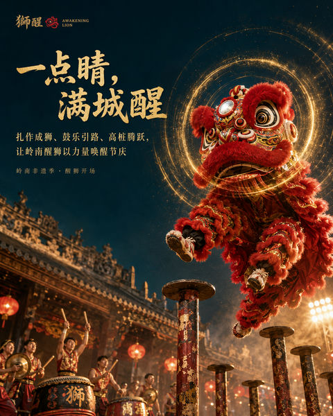 岭南醒狮文化季品牌视觉大片 - AI图片提示词示例
