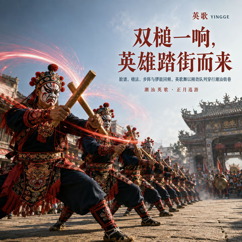 潮阳英歌：双槌一响英雄踏街而来 - AI图片提示词示例