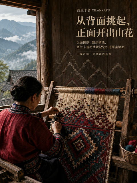 背后见匠心：西兰卡普非遗品牌海报 - AI图片提示词示例