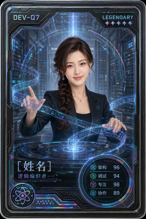 赛博量子程序员：逻辑编织者的巅峰时刻 - AI图片提示词示例