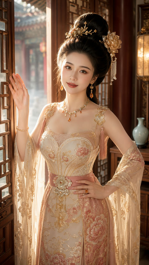 盛唐幻梦：华清宫晨光中的贵妃杨玉环 - AI图片提示词示例