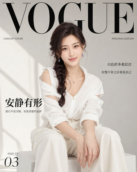极简主义艺术风格VOGUE个人概念封面设计 - AI图片提示词示例