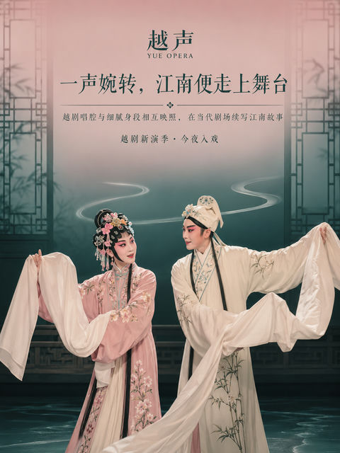 越声婉转江南入画：现代舞台上的非遗诗情 - AI图片提示词示例