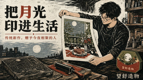 望舒造物：把月光印进当代生活的现代木刻插画 - AI图片提示词示例