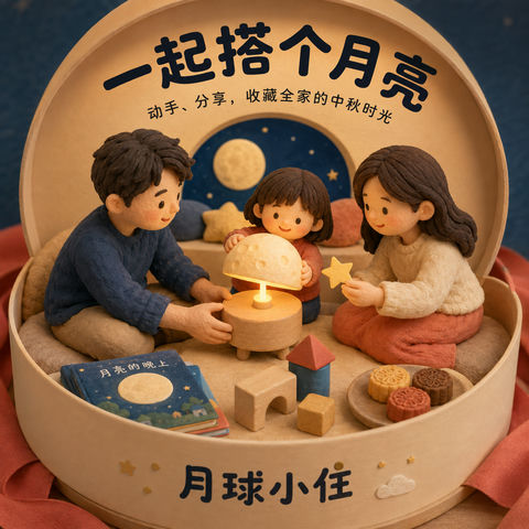 月球小住：中秋亲子黏土风商业插画 - AI图片提示词示例