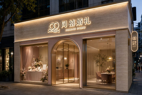 同禧婚礼现代极简主义浪漫门头设计 - AI图片提示词示例