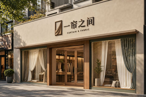 雅致现代布艺店门头设计一帘之间 - AI图片提示词示例