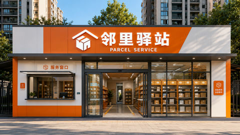现代邻里驿站社区快递服务站设计 - AI图片提示词示例