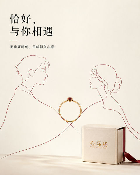 极简线条勾勒心际线交汇的永恒瞬间 - AI图片提示词示例