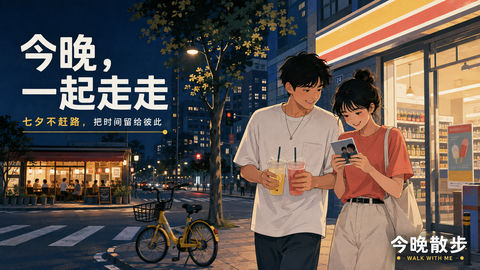 今晚散步：七夕都市浪漫生活切片 - AI图片提示词示例