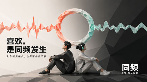 极简几何风格七夕同频情感商业插画 - AI图片提示词示例