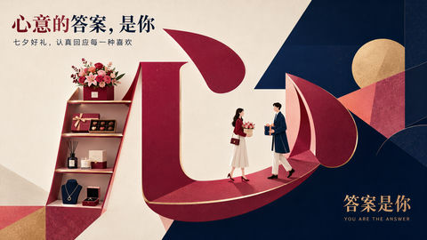 答案是你七夕汉字图形共构商业插画 - AI图片提示词示例