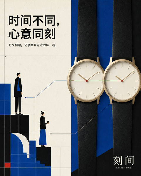 瑞士网格美学：刻间七夕共享时刻 - AI图片提示词示例