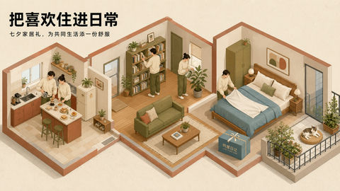 同屋日记：七夕等距微缩家居浪漫空间 - AI图片提示词示例
