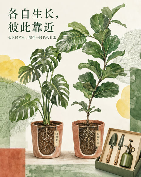 浪漫七夕向你生长植物科学插画 - AI图片提示词示例