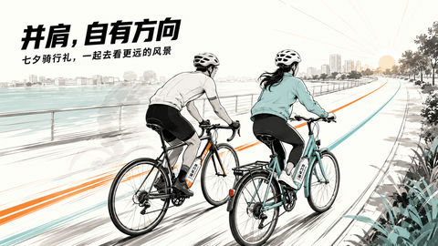 七夕并肩而行的浪漫骑行画卷 - AI图片提示词示例