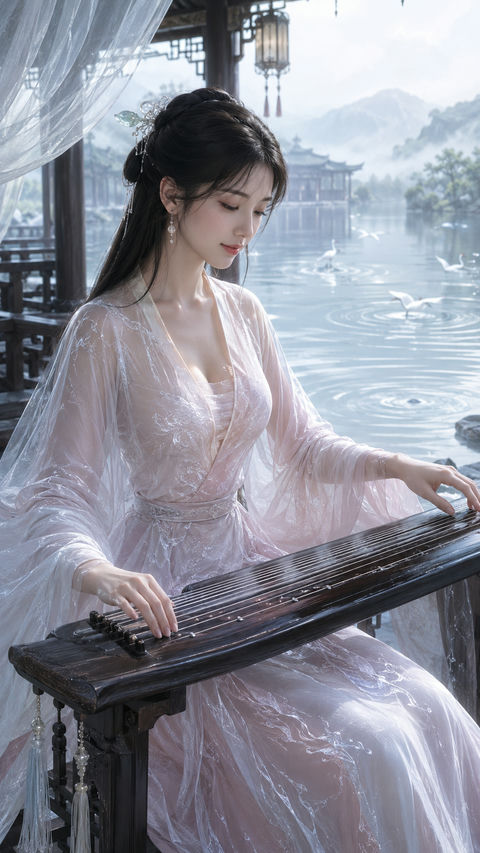 镜湖宫司潮琴师唐风幻想写真 - AI图片提示词示例