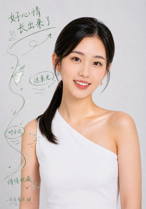 森林绿彩铅手绘风氛围感修图 - AI图片提示词示例