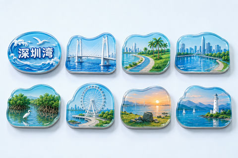 深圳湾滨海风光全套树脂冰箱贴设计 - AI图片提示词示例