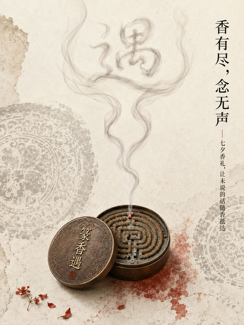篆香遇七夕：香气有形思念有迹中国风插画 - AI图片提示词示例