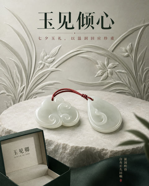 玉见卿七夕商业插画：温润如玉的东方礼赞 - AI图片提示词示例