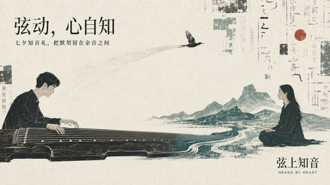 弦上知音：古琴谱与现代木刻版画的七夕礼赞 - AI图片提示词示例