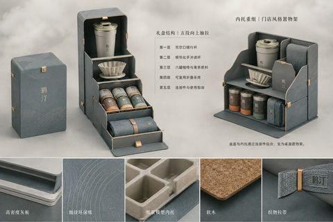 鹤汀：黄鹤楼意蕴高端咖啡果茶礼盒设计 - AI图片提示词示例